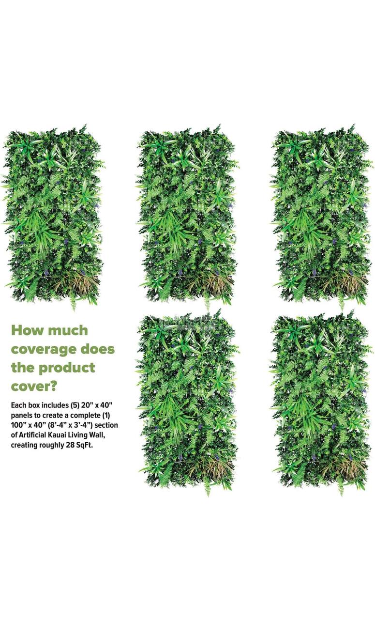 Artificial Kauai Living Wall Vertical Garden for Outdoor Hedge Installments or Indoor Decor (5 Pack) 28 SQF