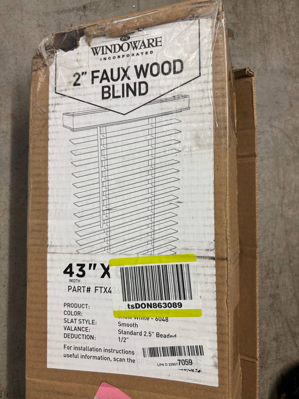 LOTUS & WINDOWARE Cordless Faux Wood Blinds – 48" x 60", 2" Horizontal Slats, Smooth Snow White